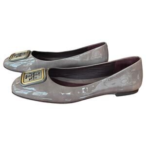 Tory Burch Georgia Square Toe Patent Leather Ballet Flat Smoke Gray/Taupe Size 8